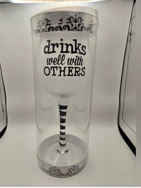 Drinks Well With Others Black & White Wine Glass